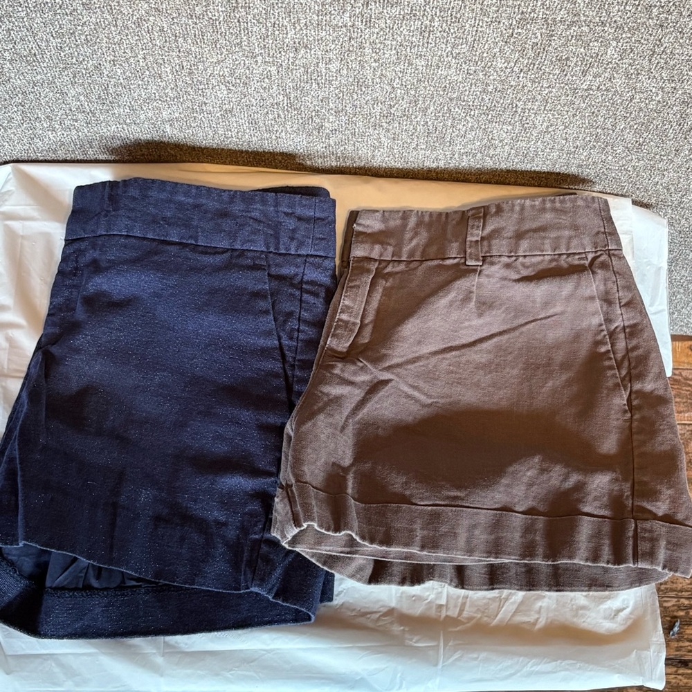 Banana Republic Set of 2 Chino Shorts Women’s Sz 4 Linen Blend Blue Brown Casual